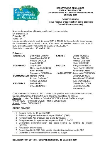 CONSEIL COMMUNAUTAIRE 20 JANVIER 2011 - Communauté de ...