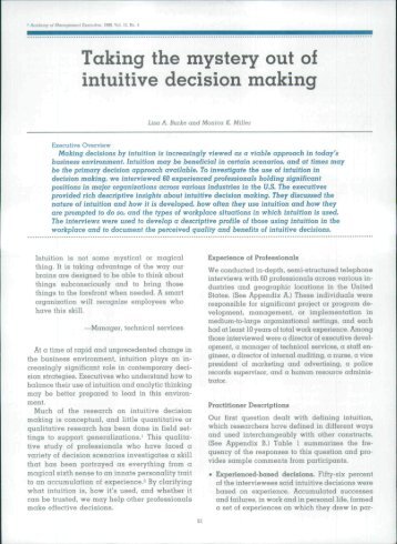 Taking the mystery out of intuitive decision making