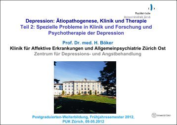 Depression: Ätiopathogenese, Klinik und Therapie Teil 2: Spezielle ...