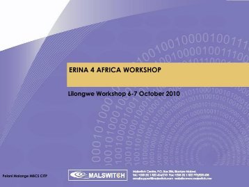 MALSWITCH National e-Infrastructure - ERINA4Africa