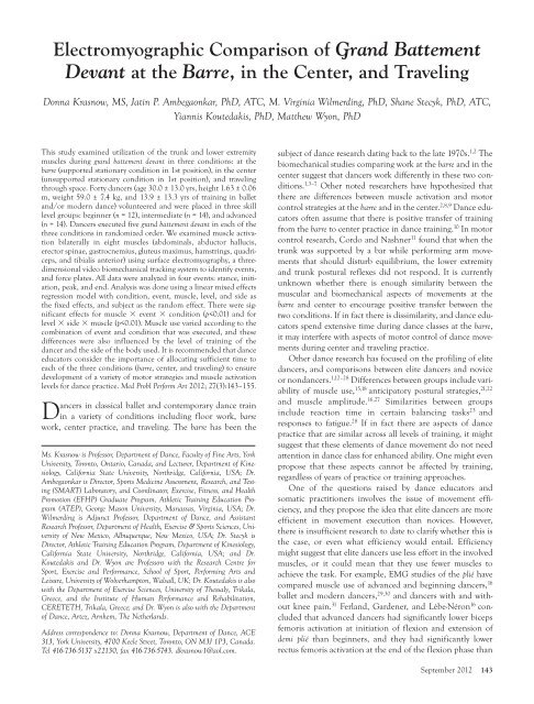 Electromyographic Comparison of Grand Battement Devant at the ...