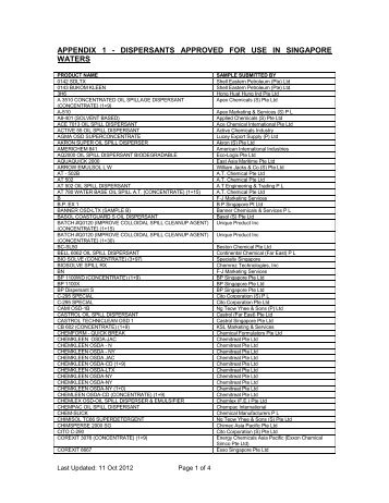 appendix 1 - dispersants approved for use in singapore waters - MPA