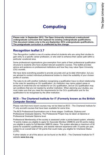 Recognition leaflet 3.7 Computing - The Open University