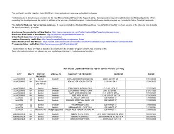 Dental Providers - New Mexico Human Services Department