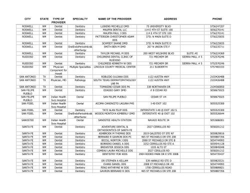 Dental Providers - New Mexico Human Services Department