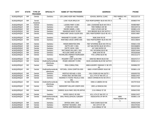 Dental Providers - New Mexico Human Services Department