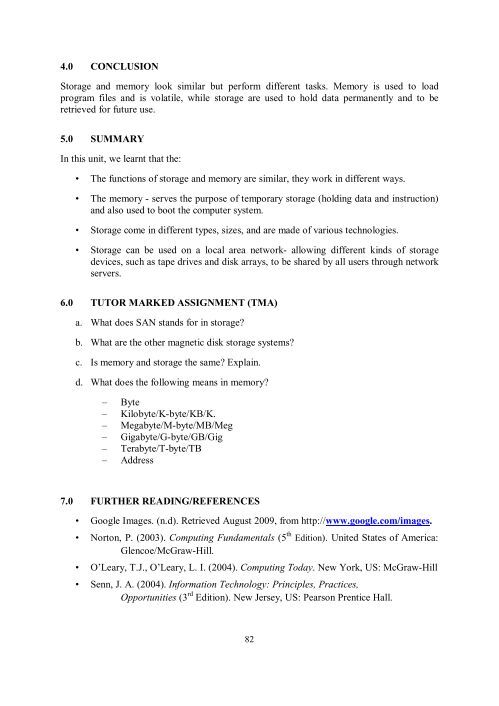 4.0 CONCLUSION Storage an