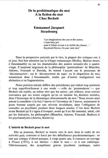 De la problématique du moi A la fiction du moi Chez Beckett ...