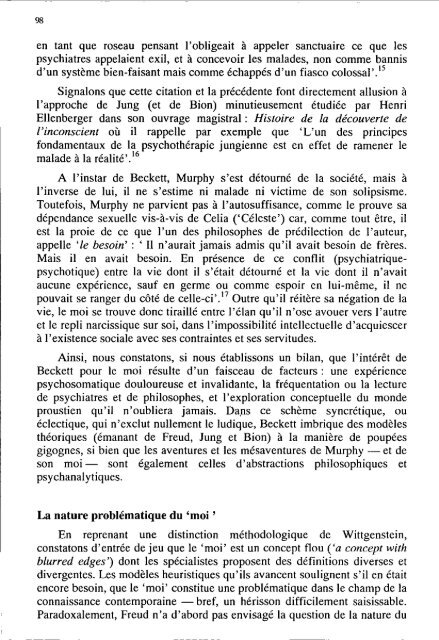 De la problématique du moi A la fiction du moi Chez Beckett ...