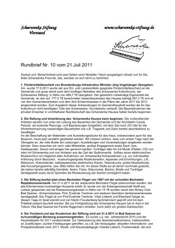 Rundbrief Nr. 10 vom 21.07.2011 - Scharwenka Stiftung