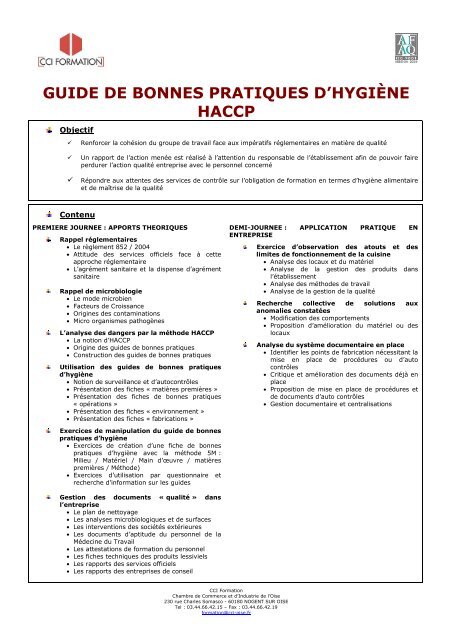 HACCP CLAQ - Chambre de Commerce et d'Industrie de l'Oise