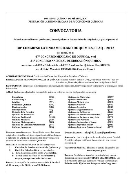 Convocatoria CLAQ 2012 - Sociedad Química de México