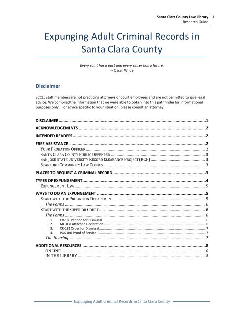 Expunging Adult Criminal Records in Santa Clara County