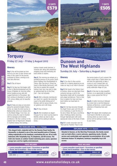 Eastons reservations 01603 754155 - Eastons Holidays