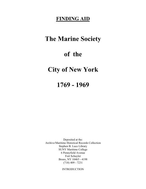 The Marine Society of the City of New York 1769 ... - Maritime College