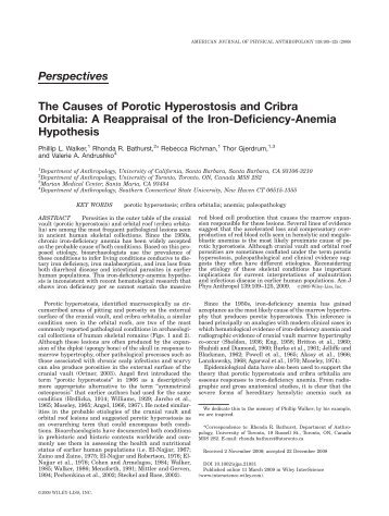 The causes of porotic hyperostosis and cribra orbitalia - Southern ...