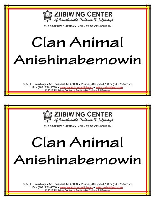 Clan Animal Anishinabemowin - Saginaw Chippewa Indian Tribe of ...
