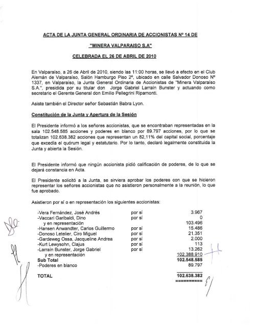 ACTA DE LA JUNTA GENERAL ORDINARIA DE ACCIONISTAS N ...