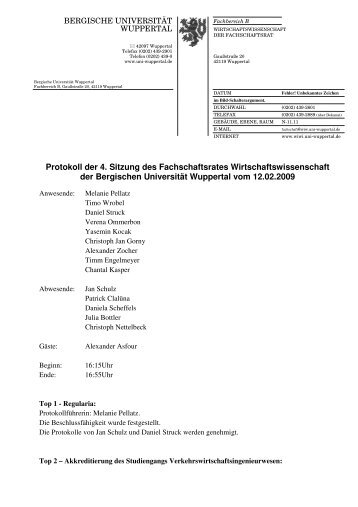 Protokoll 12.02.2009 - Fachschaft - Bergische Universität Wuppertal