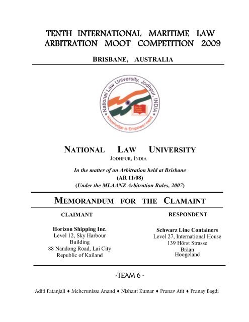 memorandum for the clamaint - Murdoch School of Law