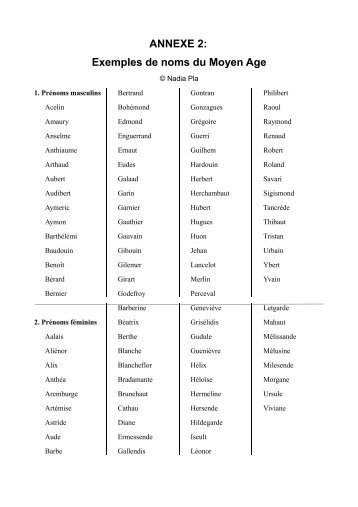 ANNEXE 2: Exemples de noms du Moyen Age