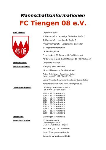 Mannschaftsinformationen FC Tiengen 08 eV
