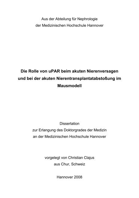 Clajus, Christian: Die Rolle von uPAR beim akuten - Medizinische ...