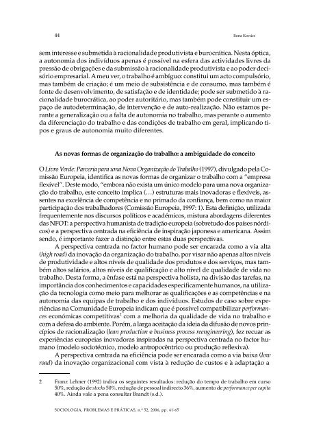 NOVAS FORMAS DE ORGANIZAÇÃO DO TRABALHO E ... - SciELO