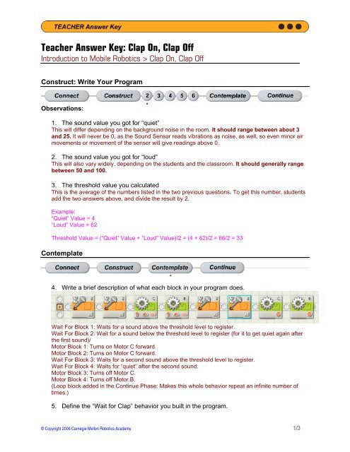 Teacher Answer Key: Clap On, Clap Off - Robotics Academy