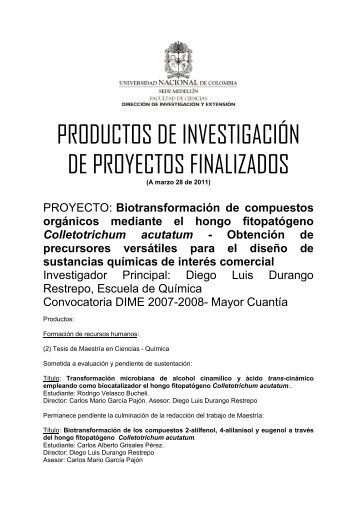 P.I de Proyectos Finalizados - Universidad Nacional de Colombia