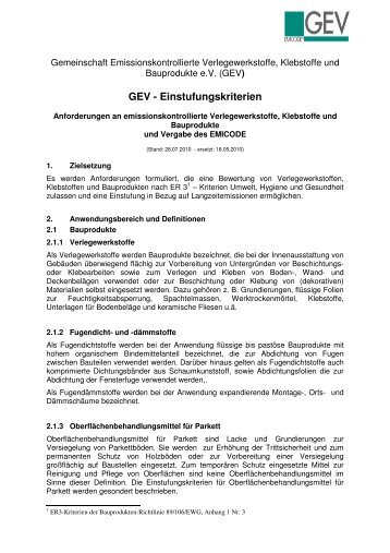 GEV Einstufungskriterien 28.07.2010 - EMICODE