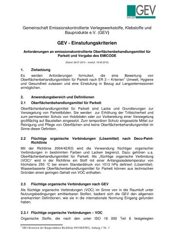 GEV - Einstufungskriterien - EMICODE