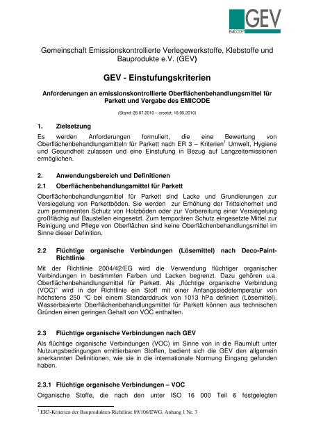 GEV - Einstufungskriterien - EMICODE