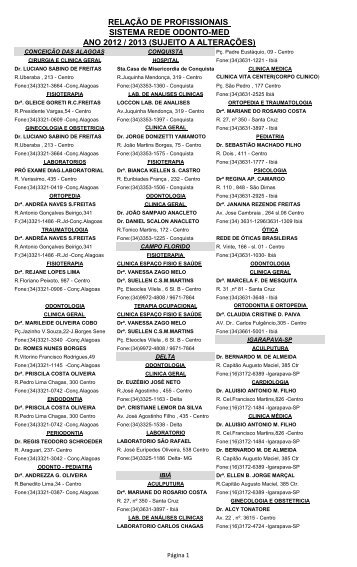 relação de profissionais sistema rede odonto-med ano 2012 / 2013