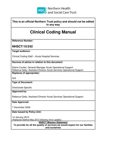 Clinical Coding Manual - Northern Health and Social Care Trust