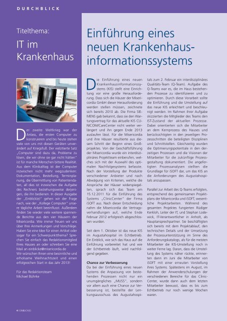 MIS_Einblick(e) - Misericordia GmbH Krankenhausträgergesellschaft