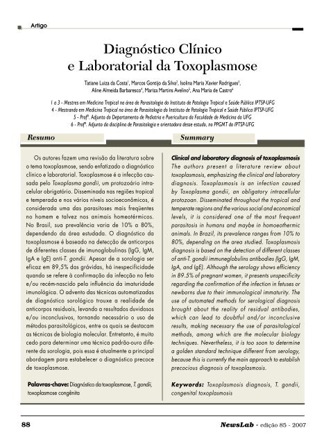 Diagnóstico Clínico e Laboratorial da Toxoplasmose - NewsLab