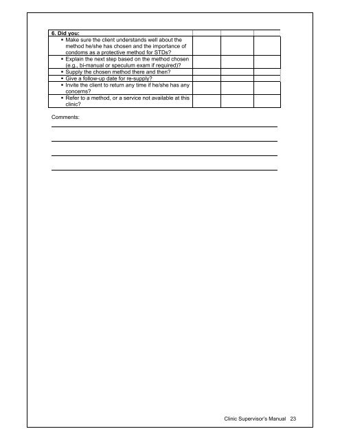 CLINIC SUPERVISOR'S MANUAL - Management Sciences for Health