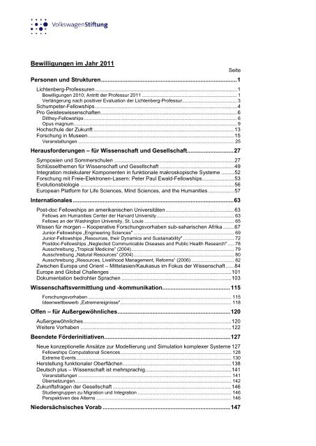 Bewilligungen im Jahr 2008 - Volkswagen Stiftung