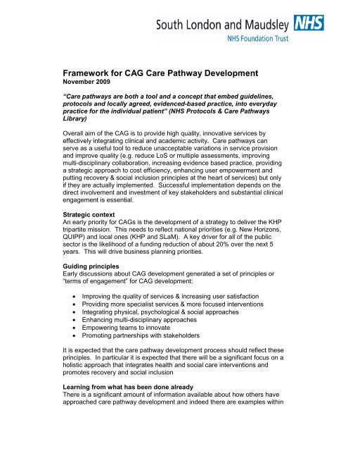 Framework for CAG Care Pathway Development - South London ...