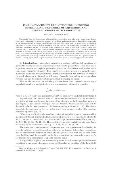 LYAPUNOV-SCHMIDT REDUCTION FOR UNFOLDING ... - Cwi