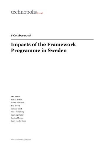 Impacts of the Framework Programme in Sweden - Vinnova