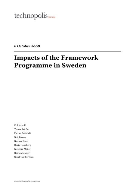 Impacts of the Framework Programme in Sweden - Vinnova