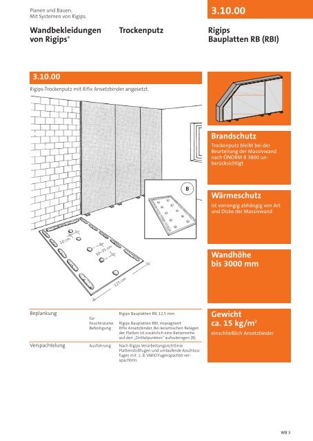 3.10.00 Brandschutz Wärmeschutz Wandhöhe bis 3000 mm - Rigips