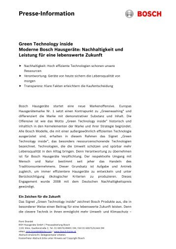 Presse-Information Green Technology inside ... - Putz & Stingl