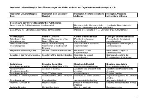 Uebersetzungen Organisationseinheiten Inselspital (pdf, 105KB)