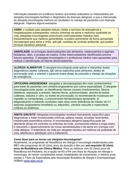 Alergia e Imunologia Pediátrica Alergia e Imunologia Clínica - USP