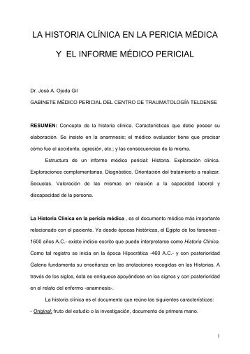 historia clínica e informe medico pericial - Comentarios Médicos