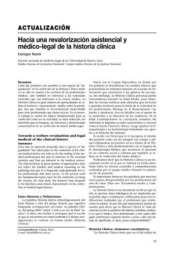 Hacia una revalorización asistencial y médico-legal de la historia ...
