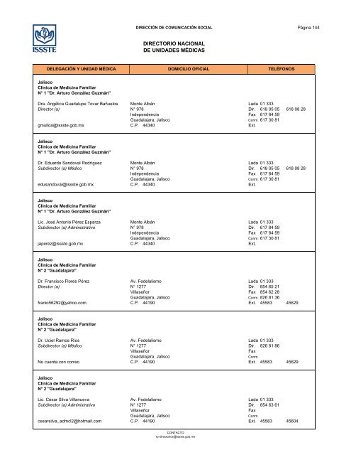 Directorio de Unidades Médicas - Issste